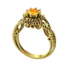 Sitrin ve dumanlı kuvars 18 ayar altın yüzük