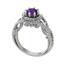 Luana Tektaş Yüzük - Ametist ve beyaz zirkon 14 ayar beyaz altın yüzük #92smif