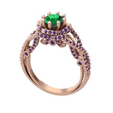 Luana Tektaş Yüzük - Yeşil kuvars ve ametist 925 ayar rose altın kaplama gümüş yüzük #9g3tge