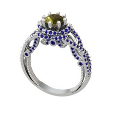 Peridot ve lab safir 18 ayar beyaz altın yüzük