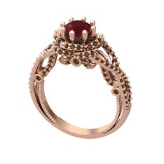 Luana Tektaş Yüzük - Kök yakut ve dumanlı kuvars 925 ayar rose altın kaplama gümüş yüzük #b4ye0r