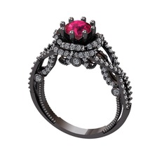 Luana Tektaş Yüzük - Rodolit garnet ve beyaz zirkon 925 ayar siyah rodyum kaplama gümüş yüzük #dd24gw
