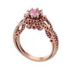 Pembe kuvars ve garnet 14 ayar rose altın yüzük