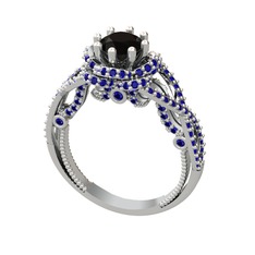 Luana Tektaş Yüzük - Siyah zirkon ve lab safir 14 ayar beyaz altın yüzük #drm70s