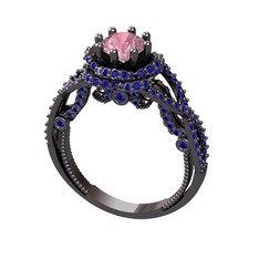 Luana Tektaş Yüzük - Pembe kuvars ve lab safir 925 ayar siyah rodyum kaplama gümüş yüzük #eairkg