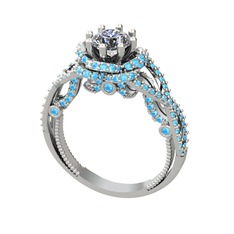 Luana Tektaş Yüzük - Pırlanta ve akuamarin 14 ayar beyaz altın yüzük (0.92 karat) #eth759