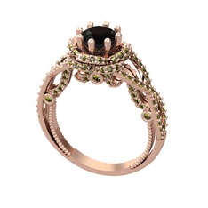 Siyah zirkon ve peridot 8 ayar rose altın yüzük