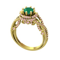 Luana Tektaş Yüzük - Kök zümrüt ve pembe kuvars 14 ayar altın yüzük #f0icc5