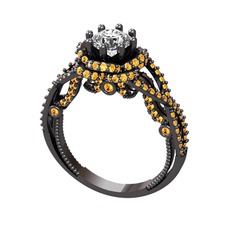 Luana Tektaş Yüzük - Beyaz zirkon ve sitrin 925 ayar siyah rodyum kaplama gümüş yüzük #f5pr1f