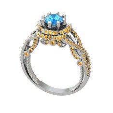 Luana Tektaş Yüzük - Akuamarin ve sitrin 18 ayar beyaz altın yüzük #f6sbsz