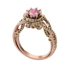 Pembe kuvars ve peridot 14 ayar rose altın yüzük