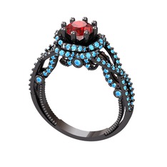 Luana Tektaş Yüzük - Garnet ve akuamarin 925 ayar siyah rodyum kaplama gümüş yüzük #g643rf