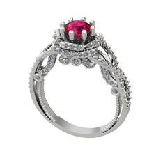 Rodolit garnet ve swarovski 18 ayar beyaz altın yüzük