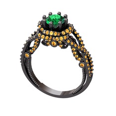Luana Tektaş Yüzük - Yeşil kuvars ve sitrin 925 ayar siyah rodyum kaplama gümüş yüzük #hhg42g