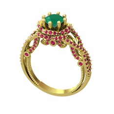 Luana Tektaş Yüzük - Kök zümrüt ve rodolit garnet 18 ayar altın yüzük #if9q2i