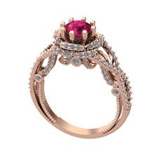Rodolit garnet ve pırlanta 925 ayar rose altın kaplama gümüş yüzük (2.25 karat)