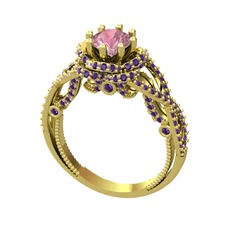 Luana Tektaş Yüzük - Pembe kuvars ve ametist 925 ayar altın kaplama gümüş yüzük #j8swcr