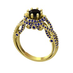 Siyah zirkon ve lab safir 14 ayar altın yüzük