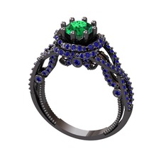 Luana Tektaş Yüzük - Yeşil kuvars ve lab safir 925 ayar siyah rodyum kaplama gümüş yüzük #jqkhrr