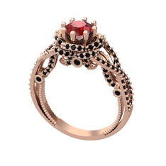 Garnet ve siyah zirkon 14 ayar rose altın yüzük