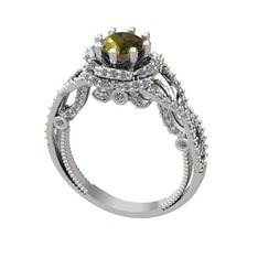 Peridot ve beyaz zirkon 18 ayar beyaz altın yüzük