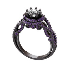 Luana Tektaş Yüzük - Beyaz zirkon ve ametist 925 ayar siyah rodyum kaplama gümüş yüzük #mx6muv