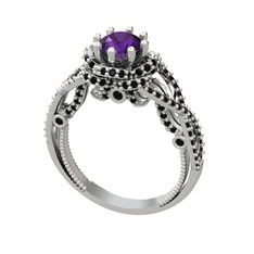 Luana Tektaş Yüzük - Ametist ve siyah zirkon 14 ayar beyaz altın yüzük #n0bnp