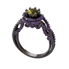 Luana Tektaş Yüzük - Peridot ve ametist 925 ayar siyah rodyum kaplama gümüş yüzük #n2oi0a