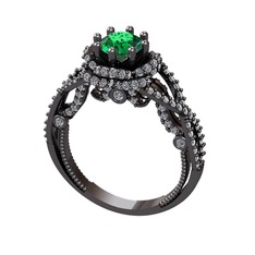 Luana Tektaş Yüzük - Yeşil kuvars ve beyaz zirkon 925 ayar siyah rodyum kaplama gümüş yüzük #n86ipu