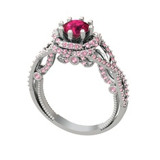 Rodolit garnet ve pembe kuvars 18 ayar beyaz altın yüzük