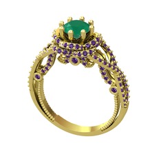 Kök zümrüt ve ametist 14 ayar altın yüzük