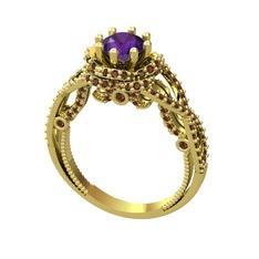 Luana Tektaş Yüzük - Ametist ve dumanlı kuvars 925 ayar altın kaplama gümüş yüzük #o6xb9n