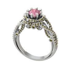Pembe kuvars ve peridot 925 ayar gümüş yüzük