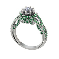 Pırlanta ve yeşil kuvars 18 ayar beyaz altın yüzük (0.92 karat)