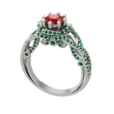 Luana Tektaş Yüzük - Garnet ve yeşil kuvars 14 ayar beyaz altın yüzük #pc5fct