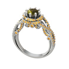 Peridot ve sitrin 18 ayar beyaz altın yüzük