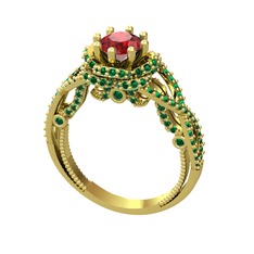 Garnet ve yeşil kuvars 8 ayar altın yüzük