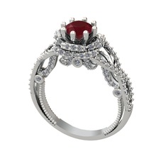 Luana Tektaş Yüzük - Kök yakut ve beyaz zirkon 14 ayar beyaz altın yüzük #q76u9m