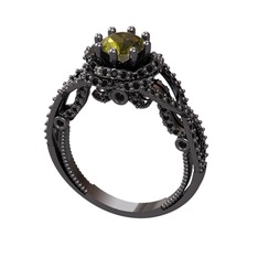 Luana Tektaş Yüzük - Peridot ve siyah zirkon 925 ayar siyah rodyum kaplama gümüş yüzük #qtqkyp