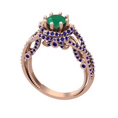 Luana Tektaş Yüzük - Kök zümrüt ve lab safir 14 ayar rose altın yüzük #r5zzn5