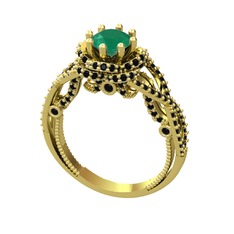 Luana Tektaş Yüzük - Kök zümrüt ve siyah zirkon 14 ayar altın yüzük #s1ztsv