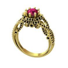 Luana Tektaş Yüzük - Rodolit garnet ve siyah zirkon 8 ayar altın yüzük #s960ck