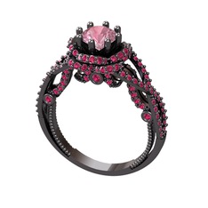 Luana Tektaş Yüzük - Pembe kuvars ve rodolit garnet 925 ayar siyah rodyum kaplama gümüş yüzük #sl8qkt
