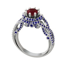 Luana Tektaş Yüzük - Kök yakut ve lab safir 8 ayar beyaz altın yüzük #smr8dx