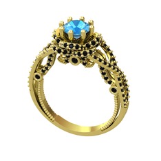 Akuamarin ve siyah zirkon 925 ayar altın kaplama gümüş yüzük