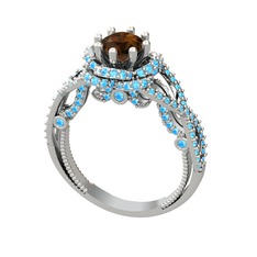 Luana Tektaş Yüzük - Dumanlı kuvars ve akuamarin 8 ayar beyaz altın yüzük #tmwtzb