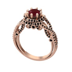 Luana Tektaş Yüzük - Kök yakut ve siyah zirkon 925 ayar rose altın kaplama gümüş yüzük #u13eaq