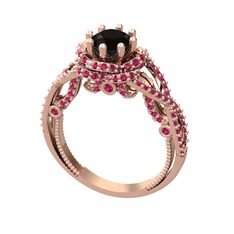 Luana Tektaş Yüzük - Siyah zirkon ve rodolit garnet 18 ayar rose altın yüzük #u51pdm