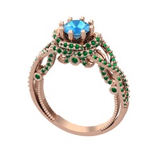 Akuamarin ve yeşil kuvars 8 ayar rose altın yüzük