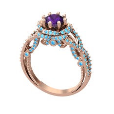 Ametist ve akuamarin 8 ayar rose altın yüzük